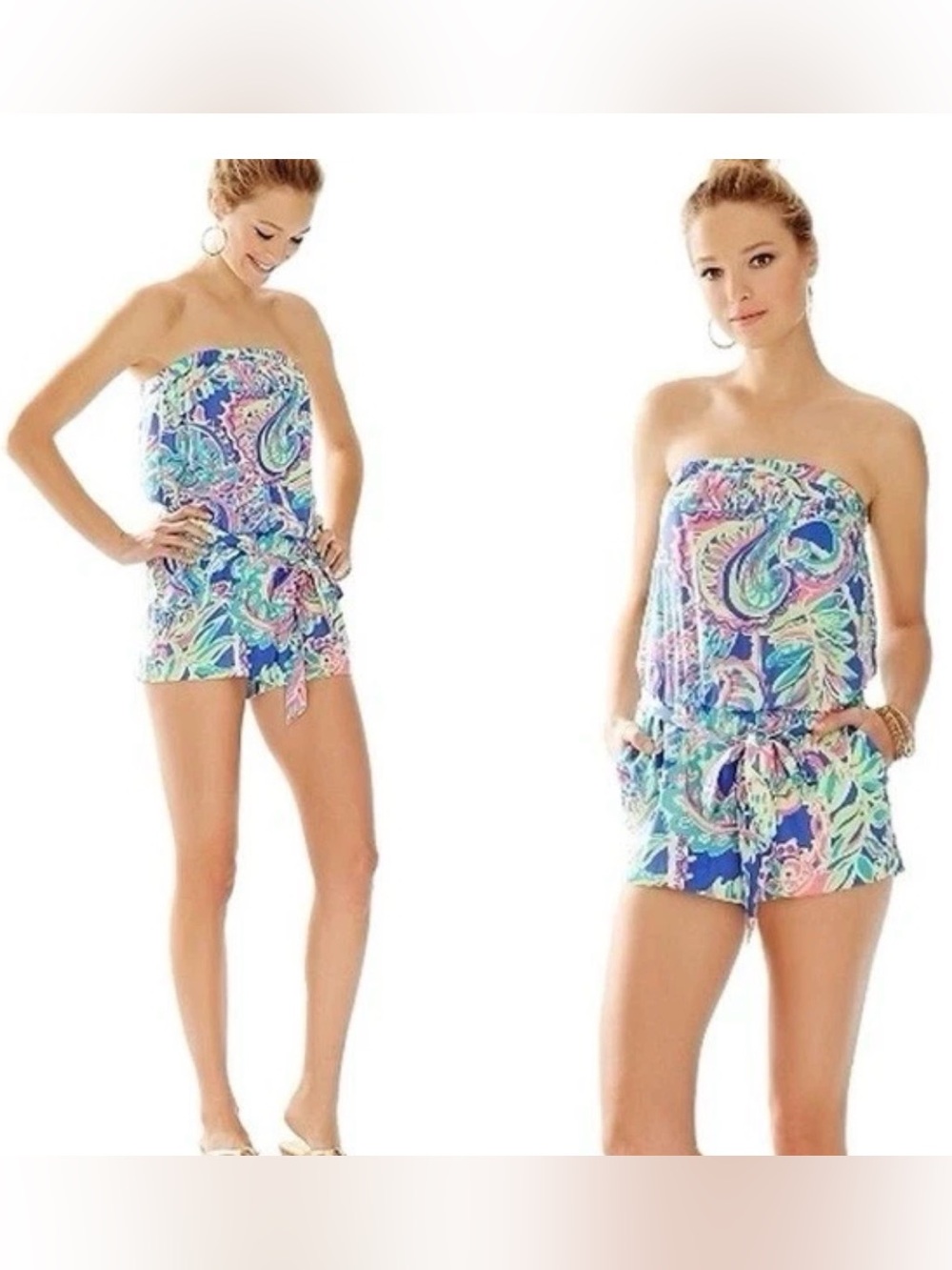 Lilly Pulitzer Ritz Shorts Romper in Toucan Play Paisley Neon M strapless - READ